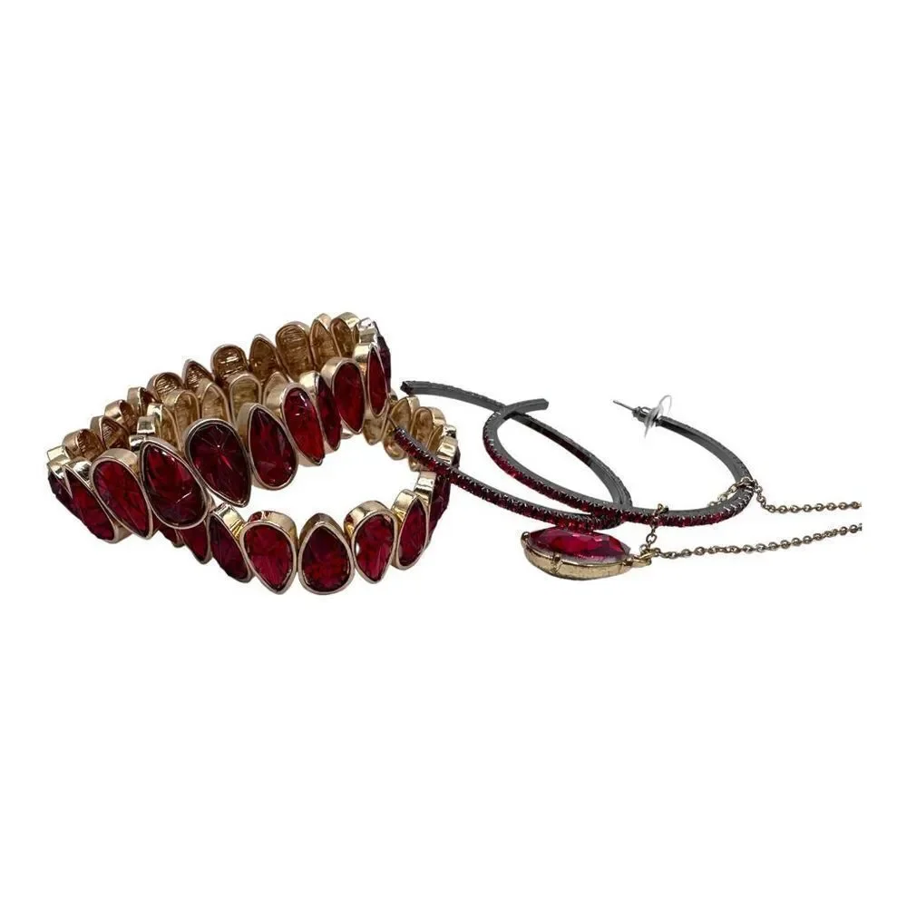 Charming Charlies, Red Jewely set 2 bracelets, 2 hoop earrings, 1 charm necklace
